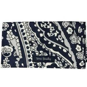 Vera Bradley Navy Blue Gray White Paisley Fabric Checkbook Cover Wallet